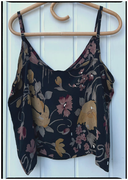 Reseda Silk Crepe Camisole Top ~ Nero L