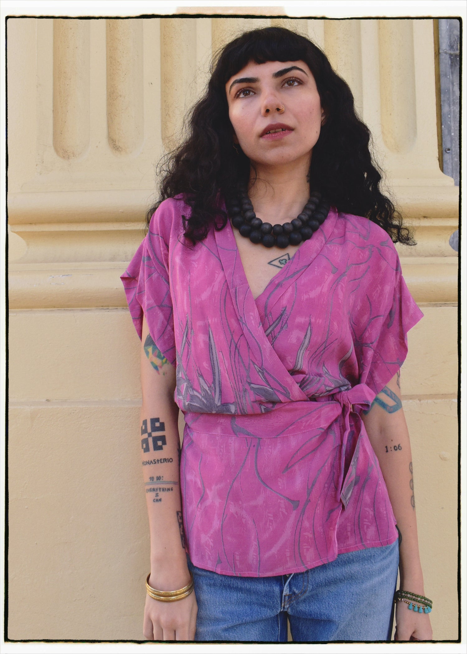 Bassia Silk Crepe Cross Tie Front Blouse ~ Iris XS