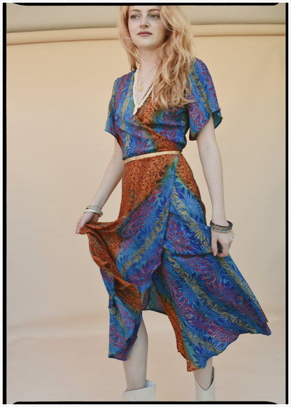 Liatris Silk Crepe Flutter Sleeve Wrap Dress ~ Lantana M