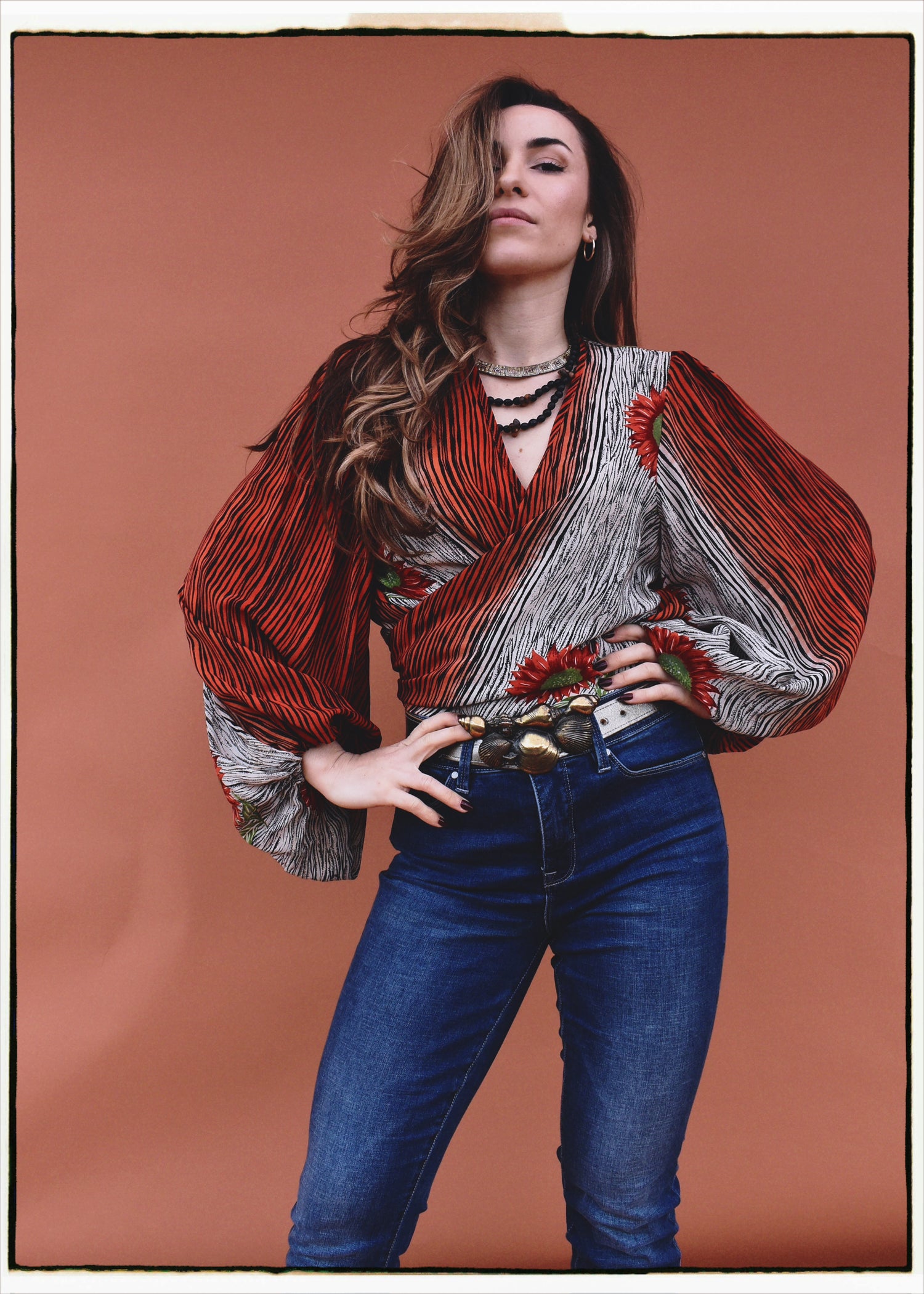 Hoya Silk Crepe Balloon Sleeve Wrap Top ~ Retro L