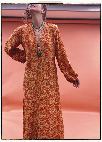 Zea Silk Crepe Kaftan Maxi Dress ~  Koi L