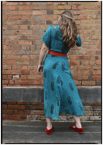 Liatris Silk Crepe Flutter Sleeve Wrap Dress ~ Heritage XS