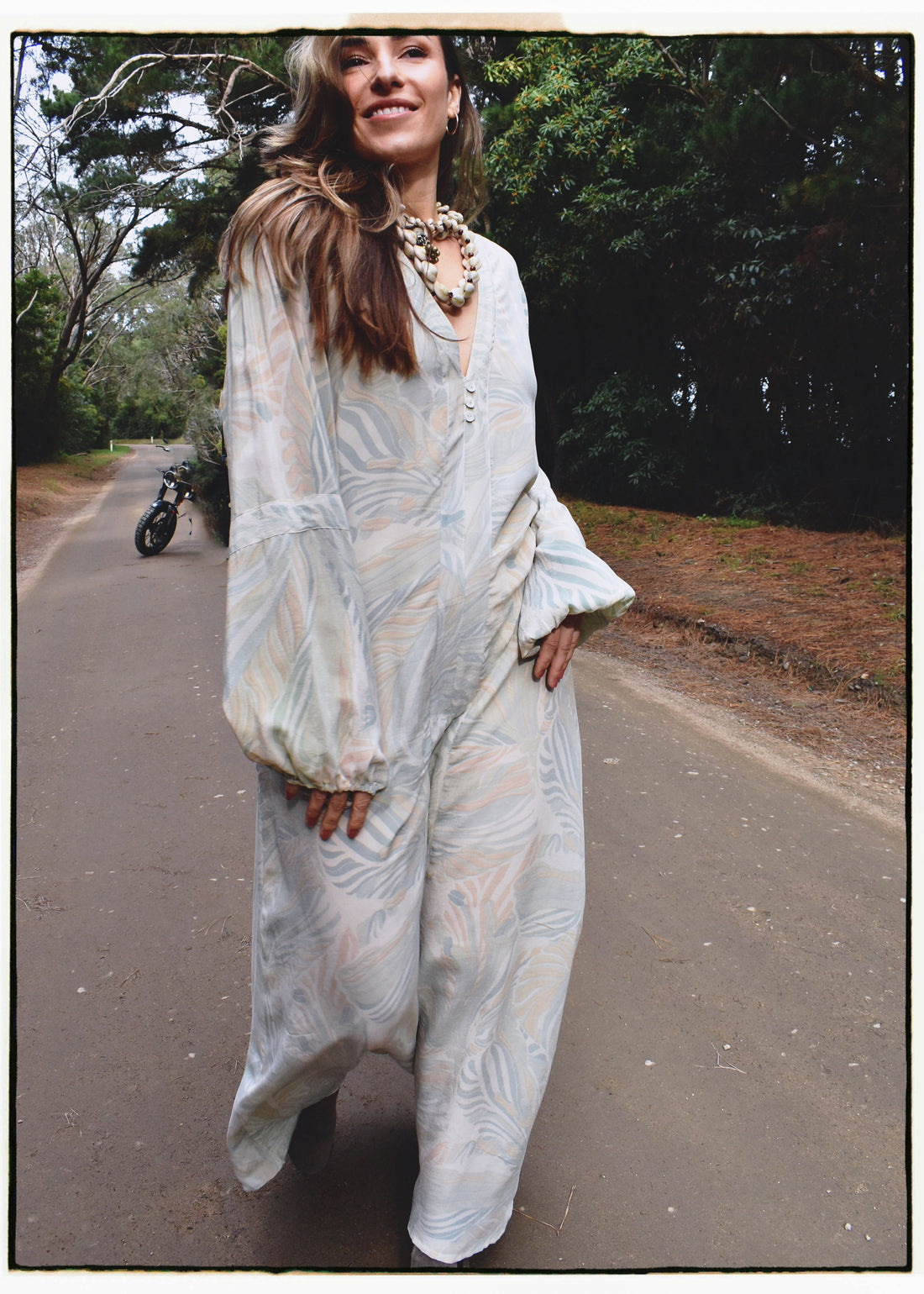 Zea Silk Crepe Kaftan Maxi Dress ~  Whispering XL