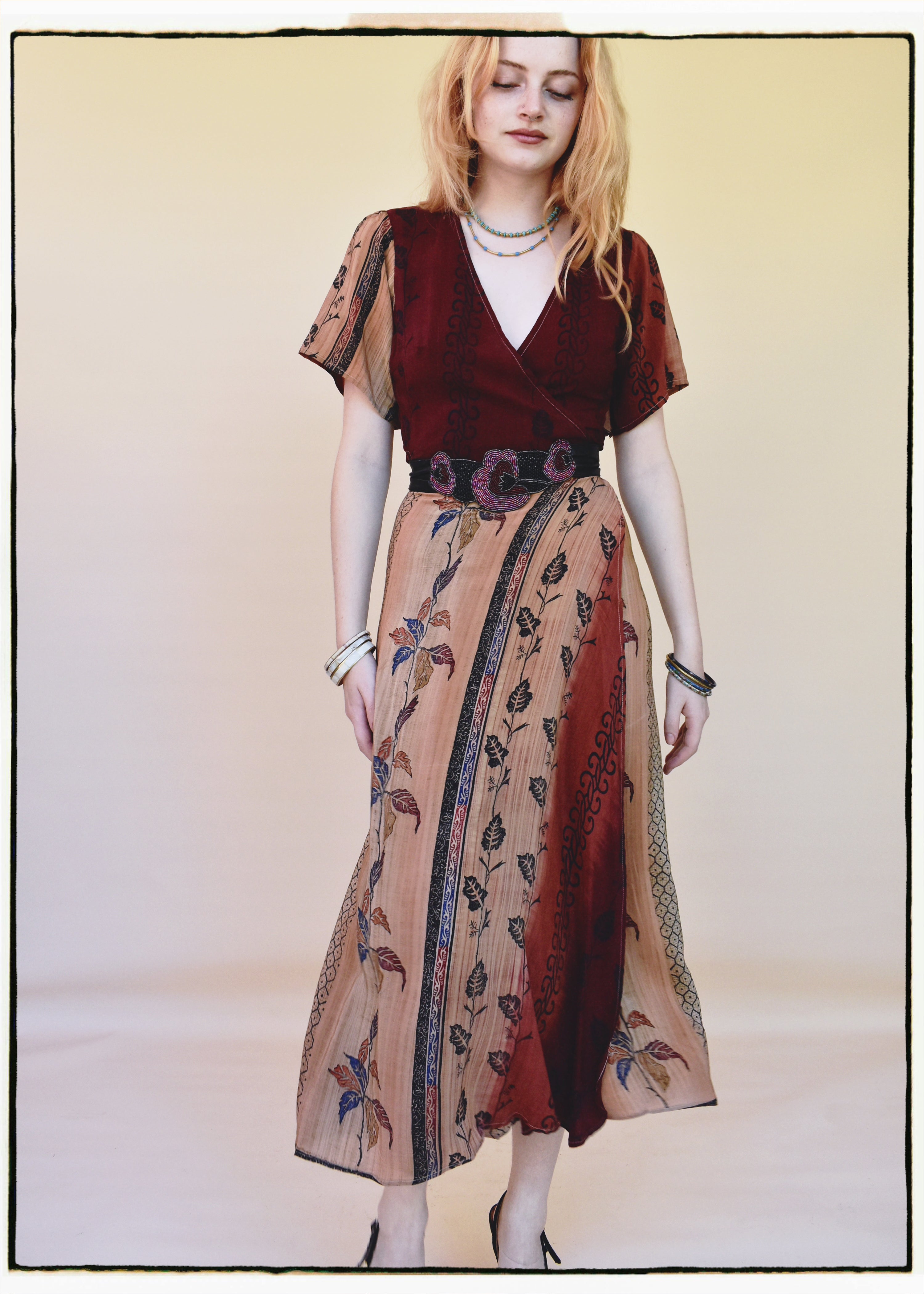 Liatris Silk Crepe Flutter Sleeve Wrap Dress ~ Burgundy XS
