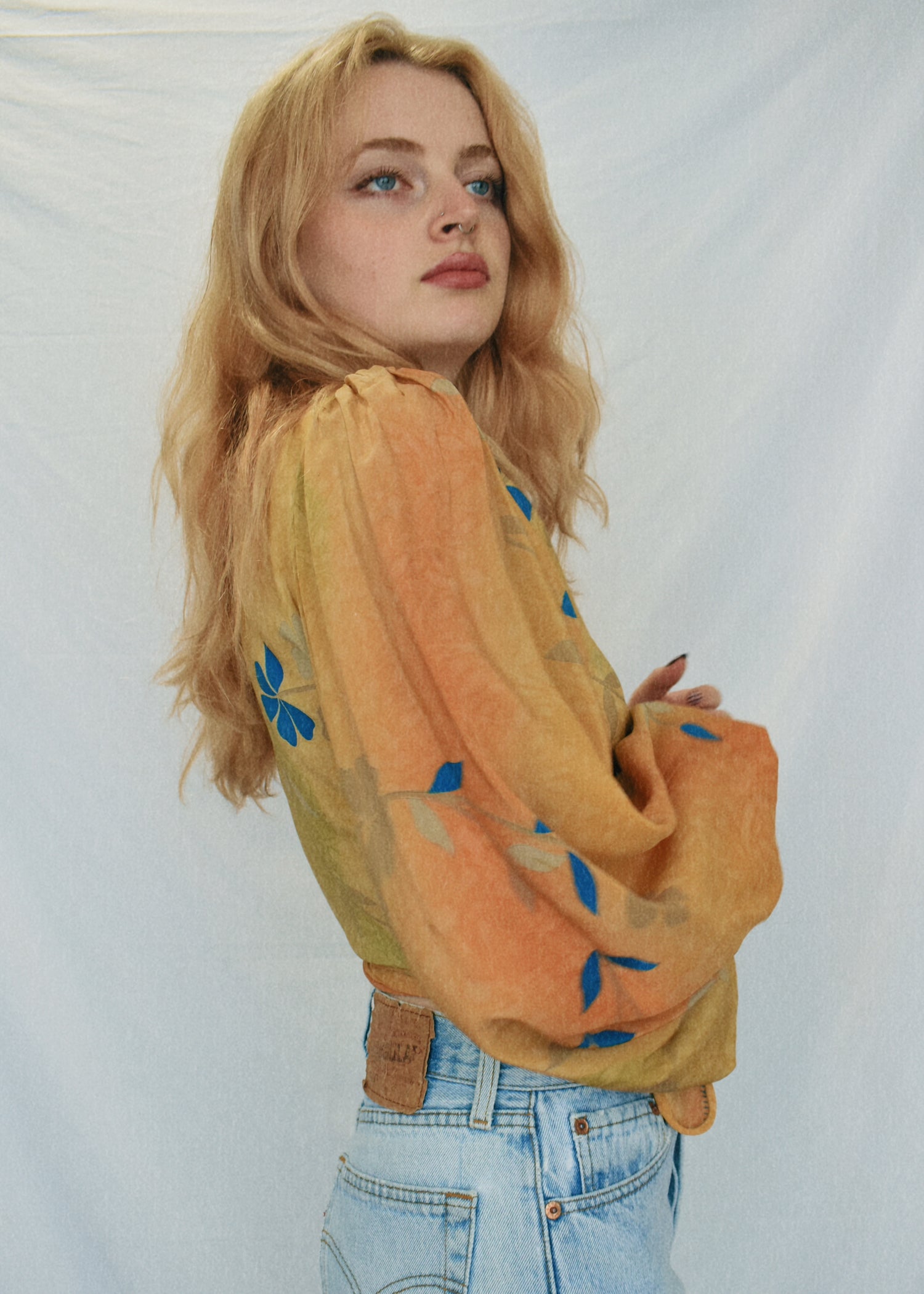 Hoya Silk Crepe Balloon Sleeve Wrap Top ~ Topaz M