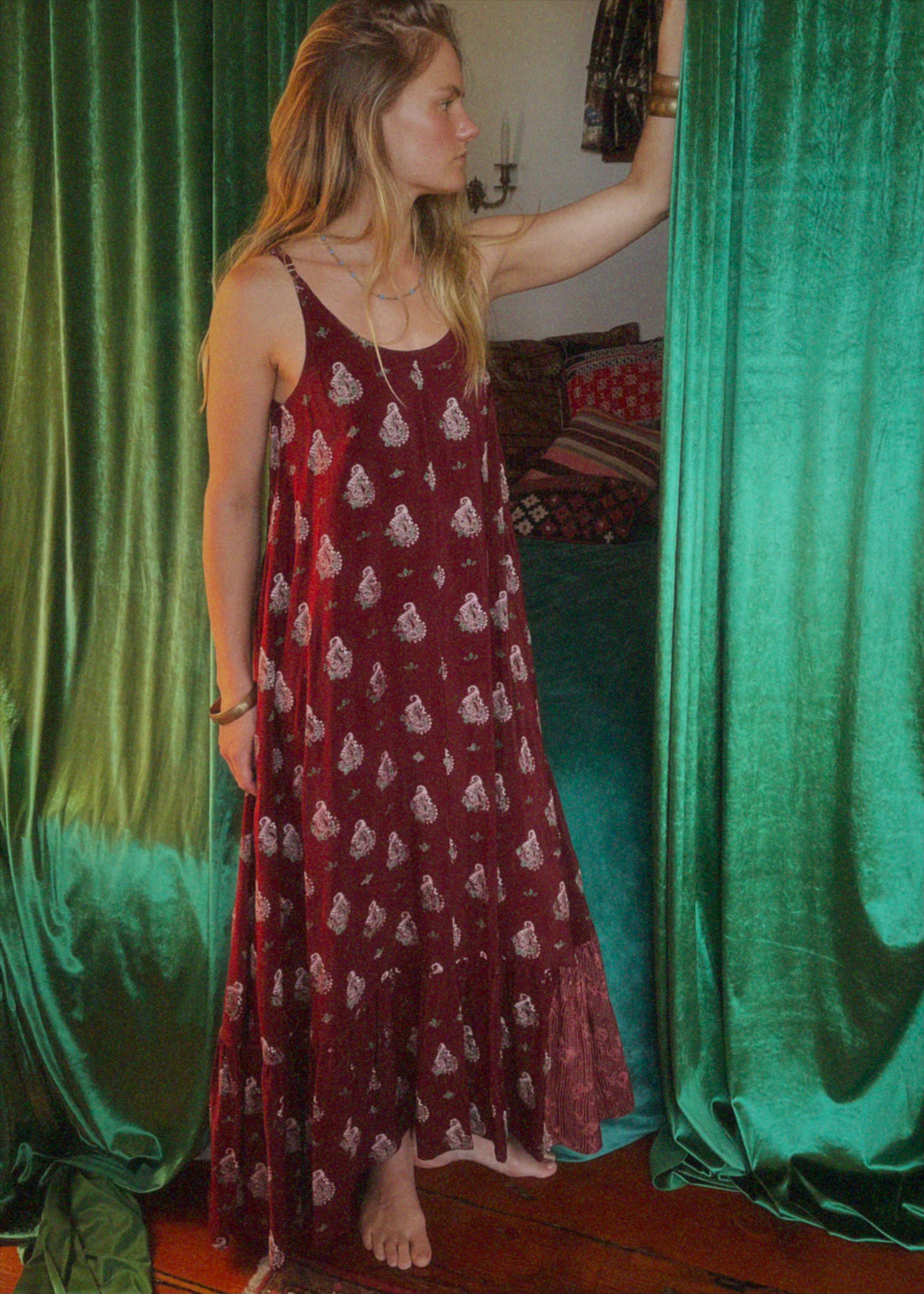 Eustoma Silk Crepe Swing Maxi Dress ~ Rosewood XS