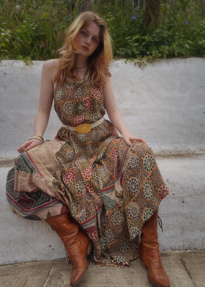 Eustoma Silk Crepe Swing Maxi Dress ~ Robe XL