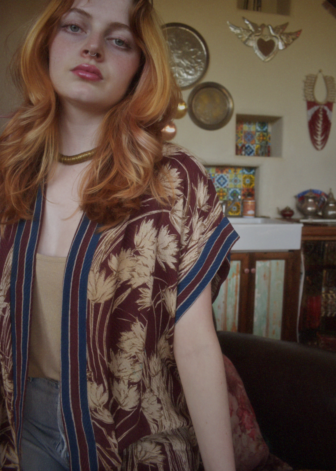 Pilea Silk Crepe Wrap Kimono Top ~ Caneel L/XL