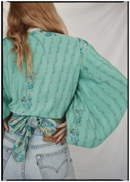 Hoya Silk Crepe Balloon Sleeve Wrap Top ~ Oceania XL
