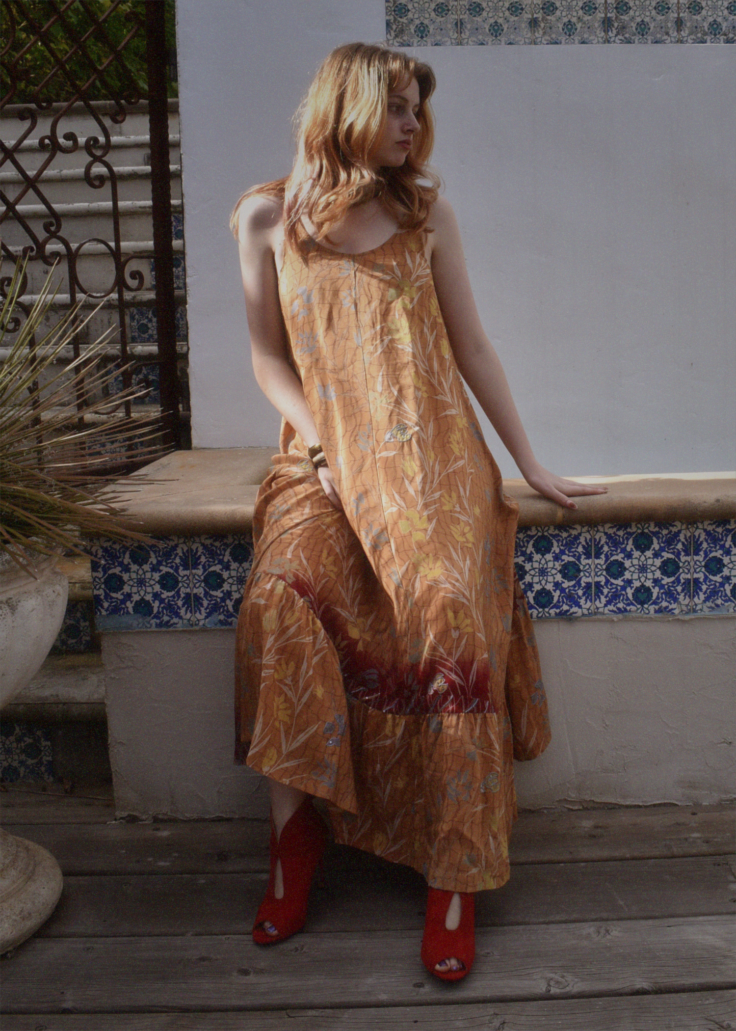 Eustoma Silk Crepe Swing Maxi Dress ~ Tender S