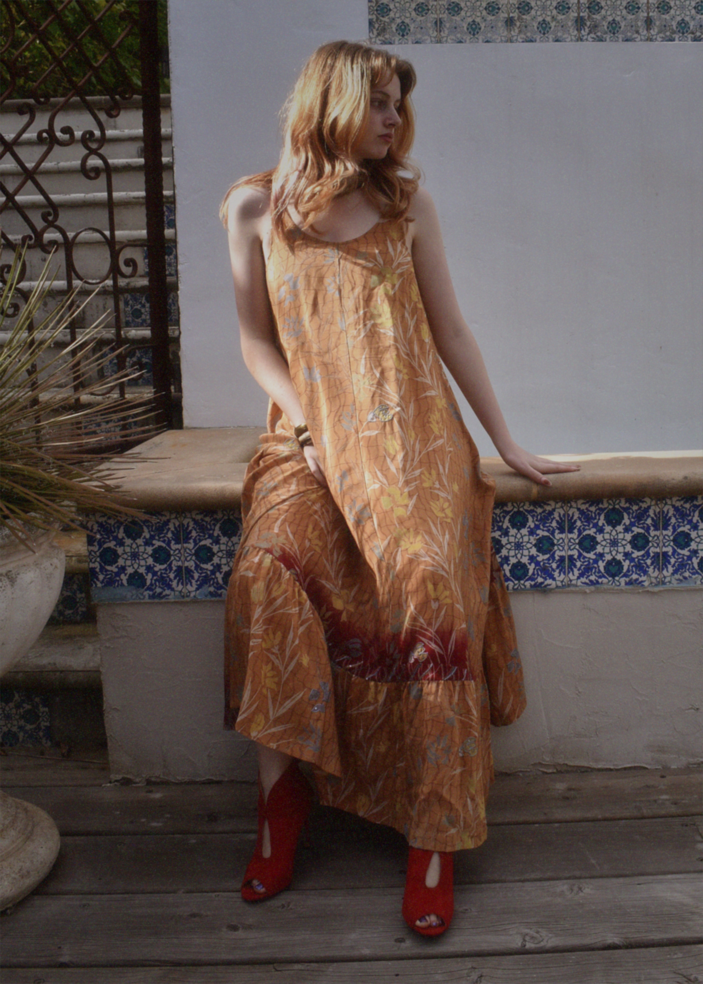 Eustoma Silk Crepe Swing Maxi Dress ~ Tender S