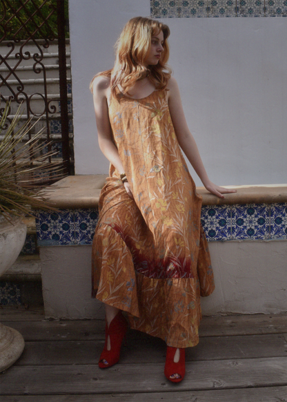 Eustoma Silk Crepe Swing Maxi Dress ~ Tender S