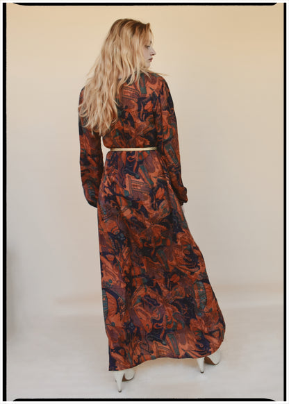 Zea Silk Crepe Kaftan Maxi Dress ~  Hawthorne XS