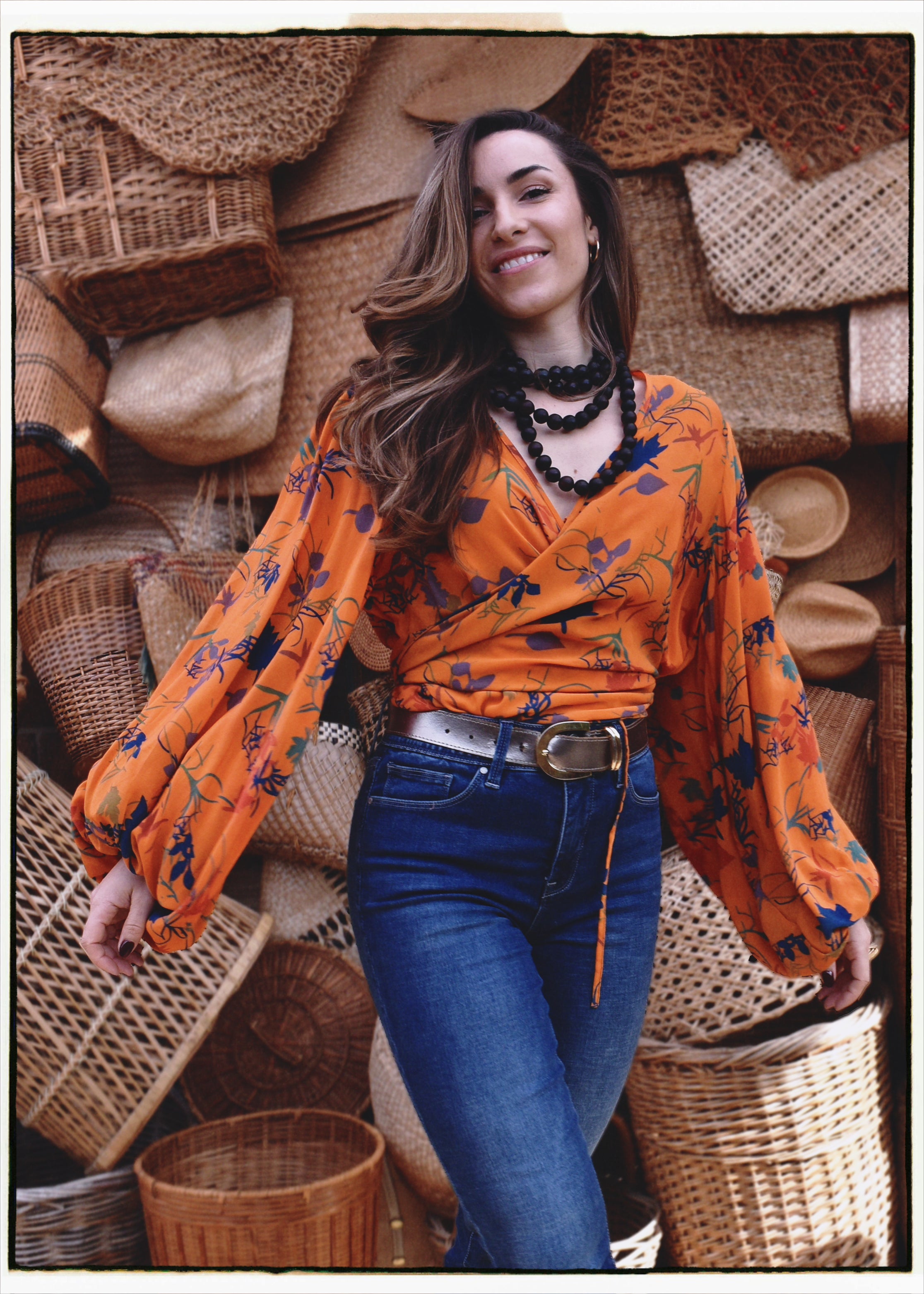 Hoya Silk Crepe Balloon Sleeve Wrap Top ~ Blazing XL