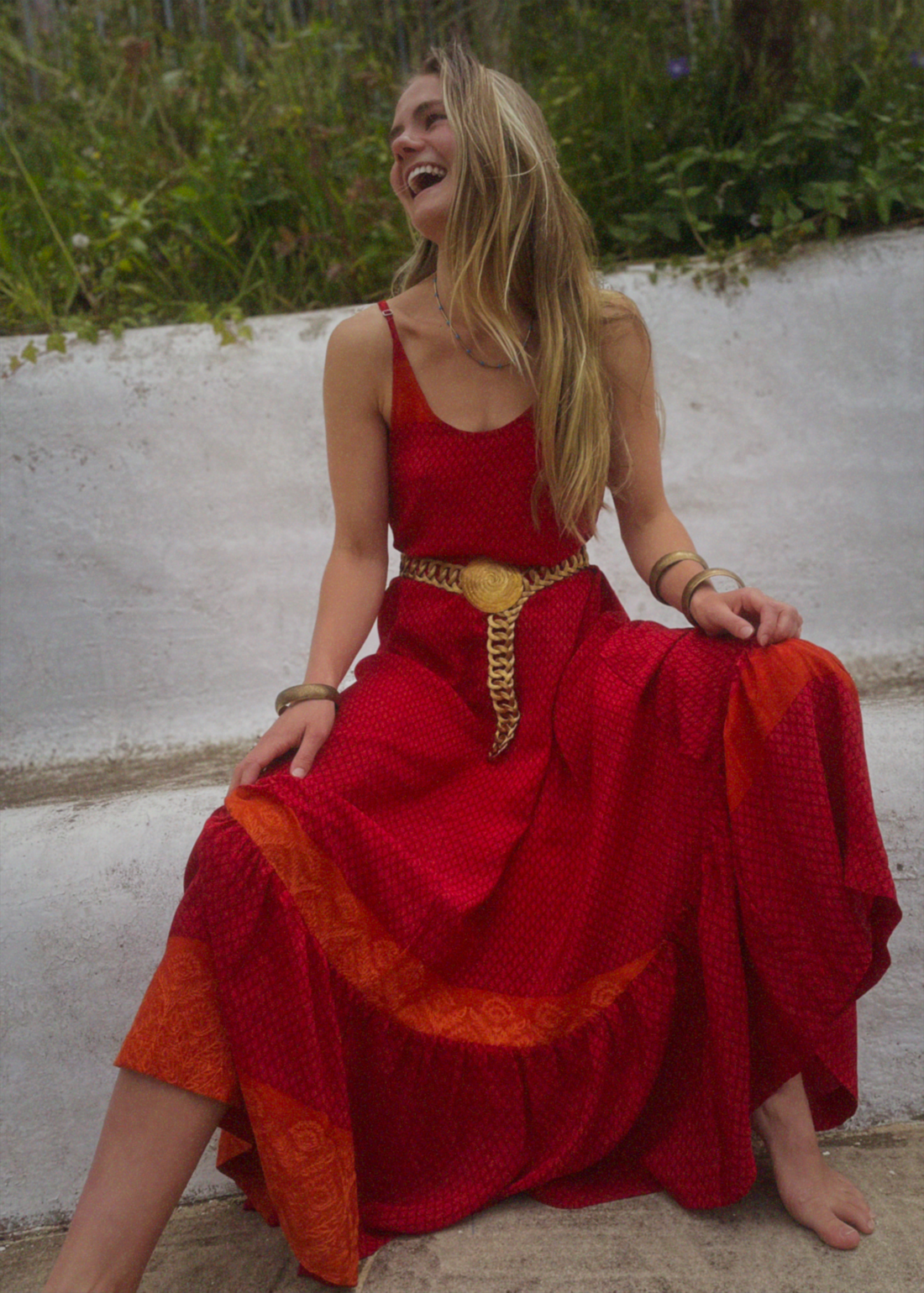 Eustoma Silk Crepe Swing Maxi Dress ~ Haute XS