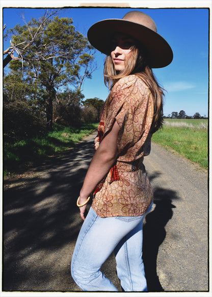 Bassia Silk Crepe Cross Tie Front Blouse ~ Picante M