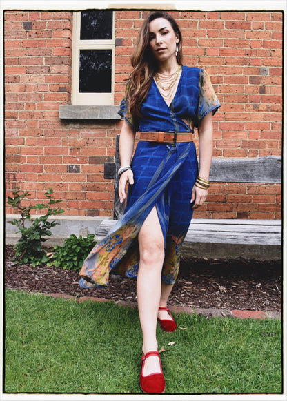 Liatris Silk Crepe Flutter Sleeve Wrap Dress ~ Tempest S