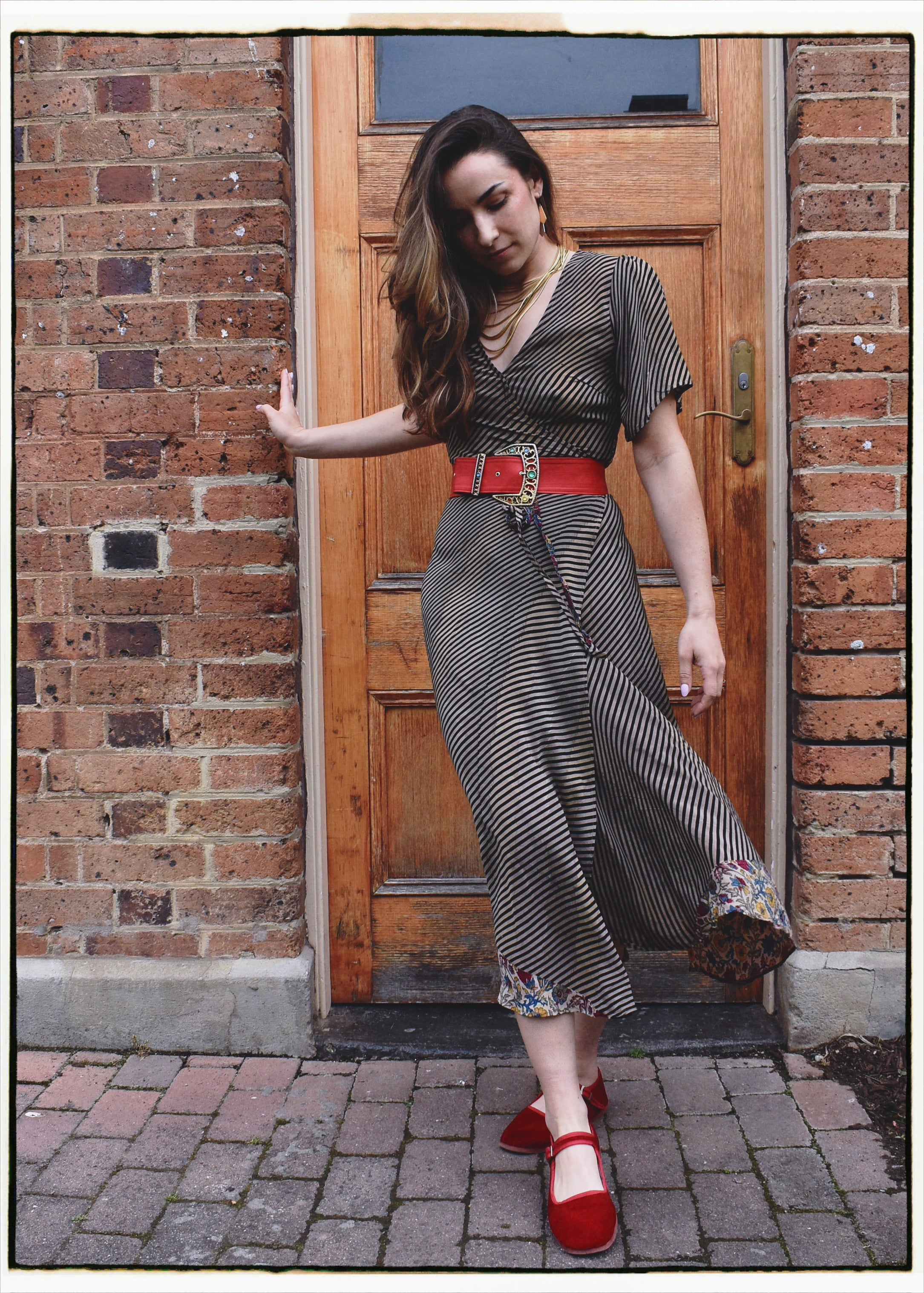 Liatris Silk Crepe Flutter Sleeve Wrap Dress ~ Licorice XS