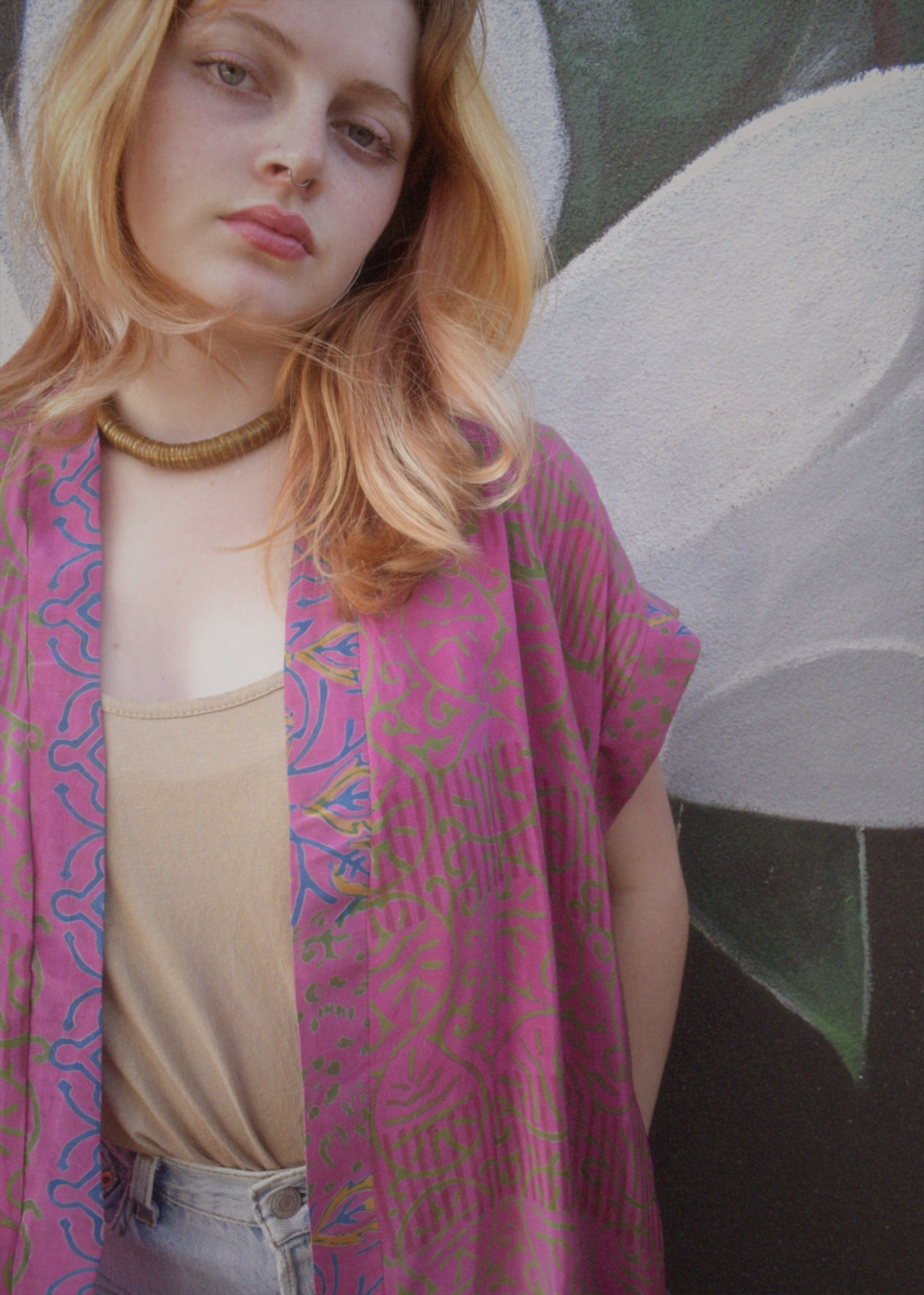 Pilea Silk Crepe Wrap Kimono Top ~ Carmine L/XL