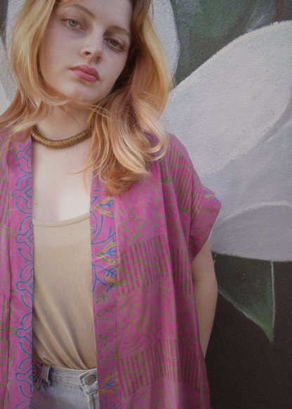 Pilea Silk Crepe Wrap Kimono Top ~ Carmine L/XL
