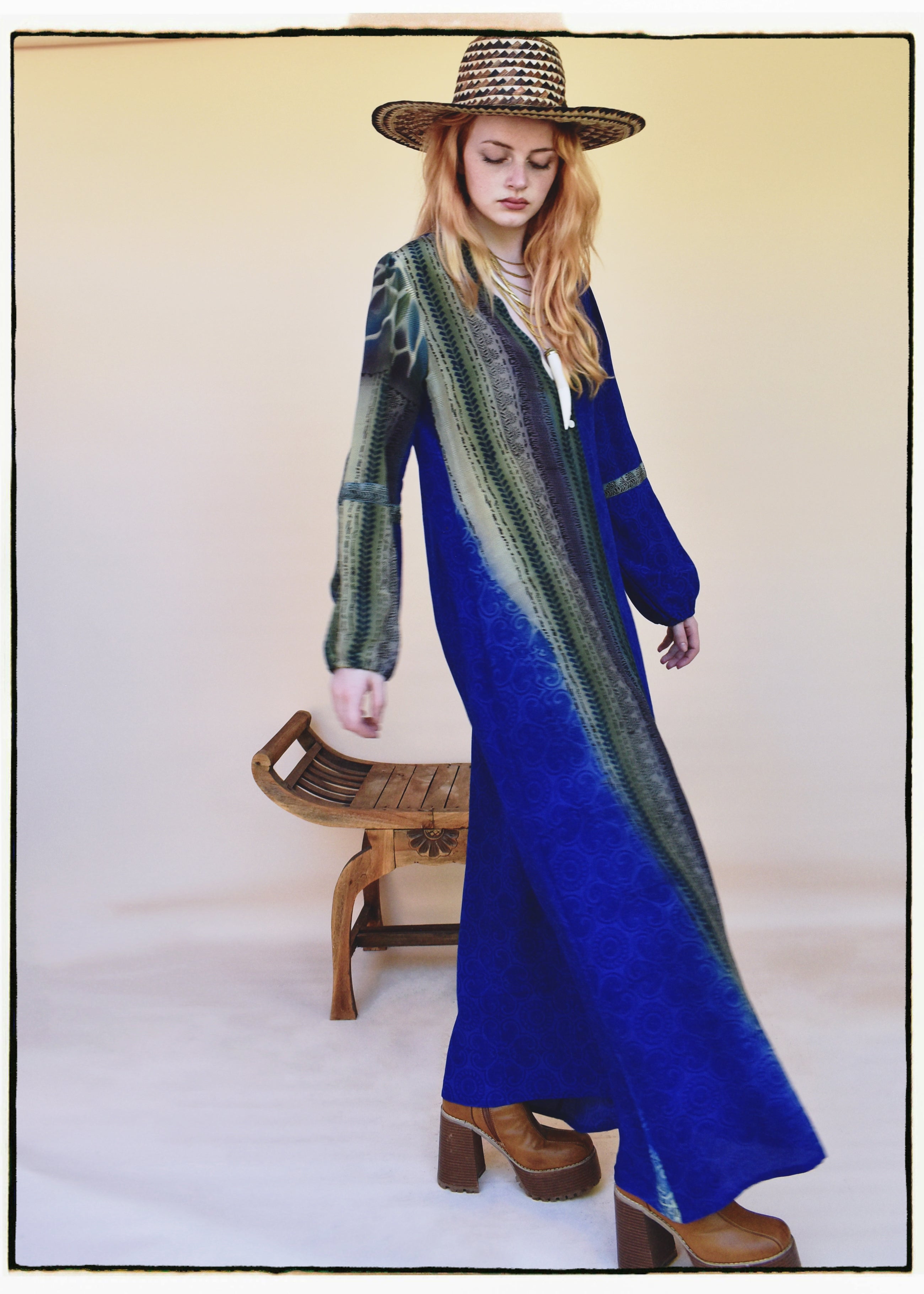 Zea Silk Crepe Kaftan Maxi Dress ~  Iva XS
