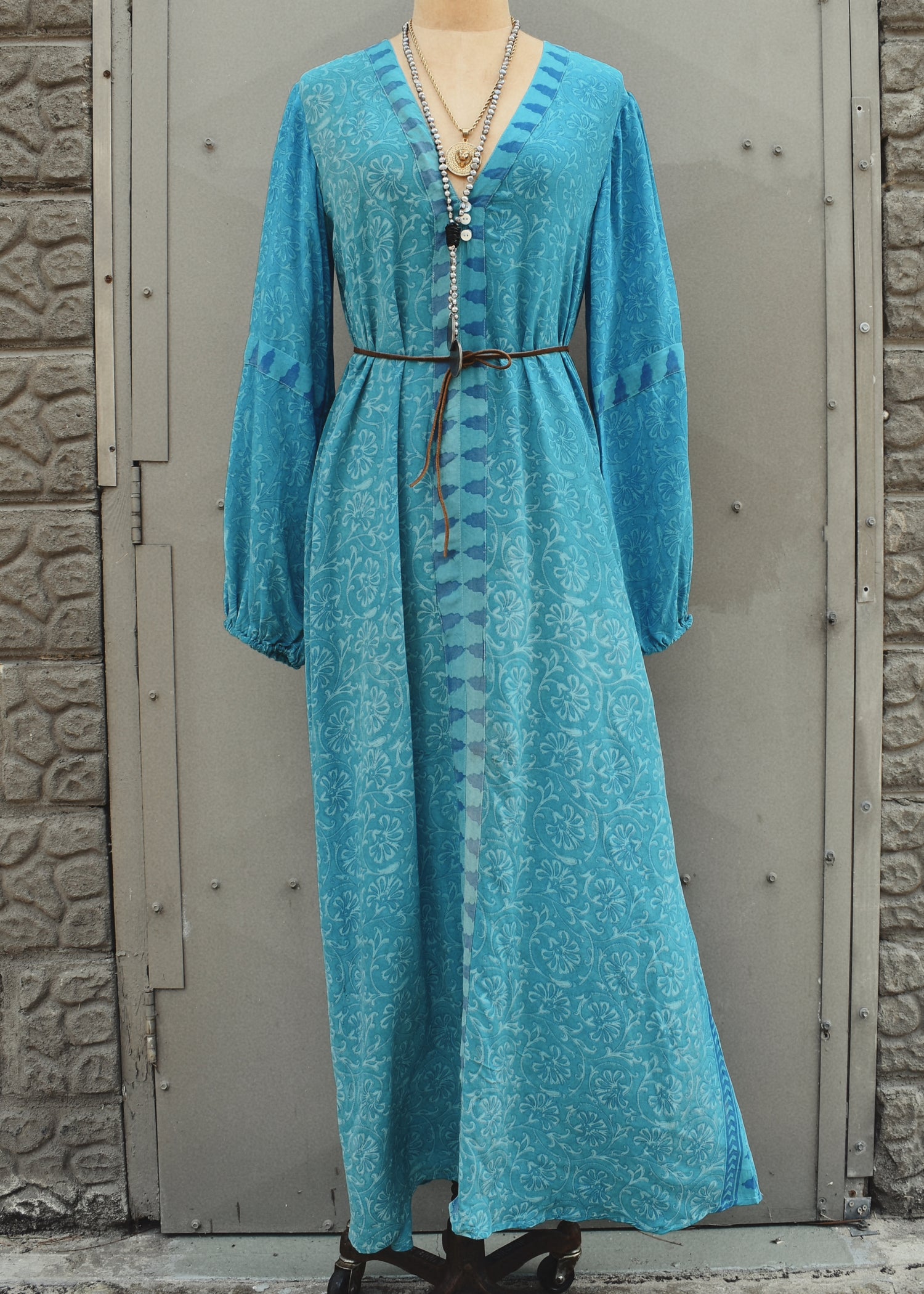 Zea Silk Crepe Kaftan Maxi Dress ~ Bluebird S