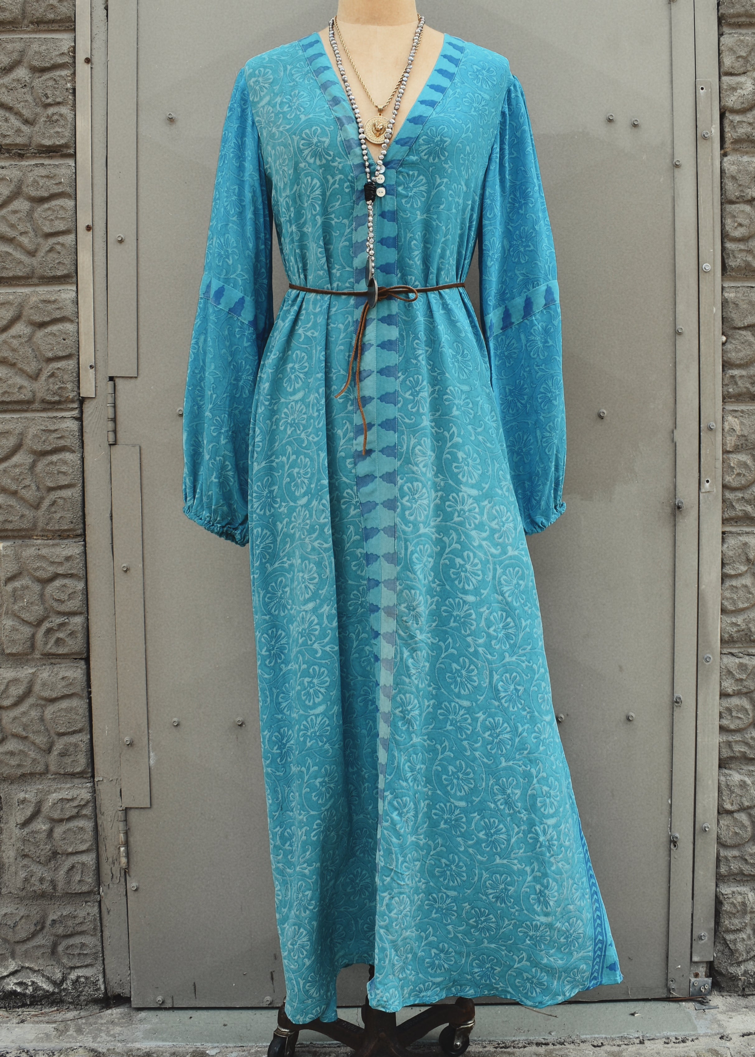 Zea Silk Crepe Kaftan Maxi Dress ~ Bluebird S