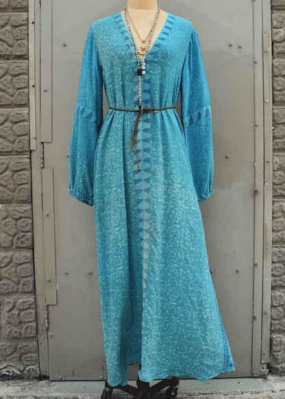 Zea Silk Crepe Kaftan Maxi Dress ~ Bluebird S