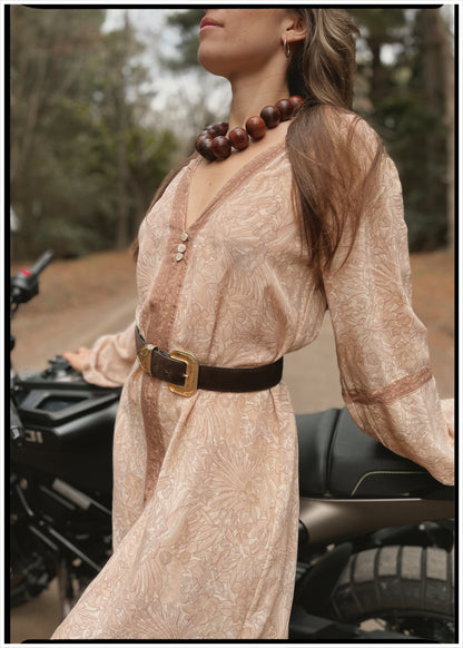 Zea Silk Crepe Kaftan Maxi Dress ~  Novelle L
