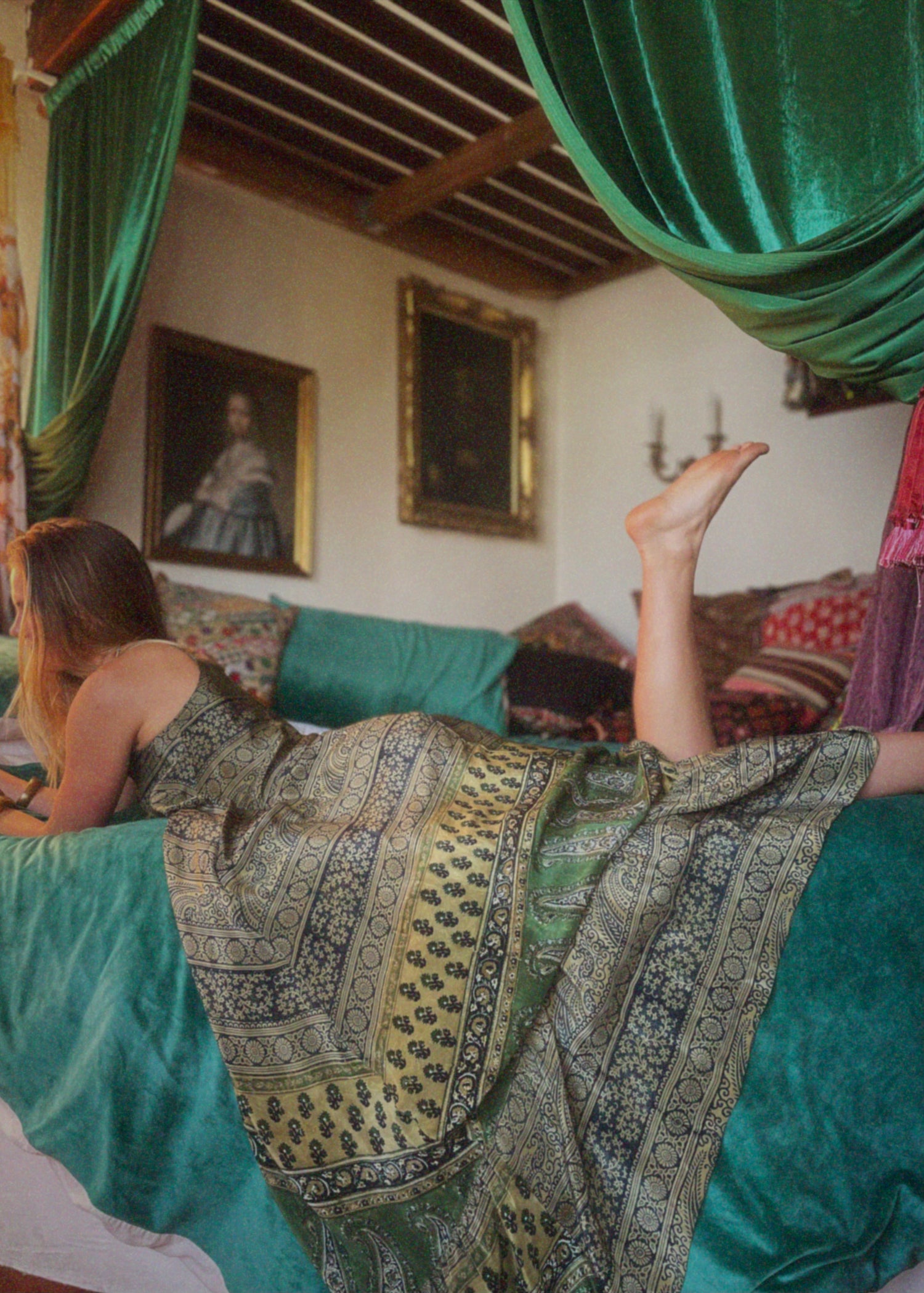 Eustoma Silk Crepe Swing Maxi Dress ~ Aventurine XS