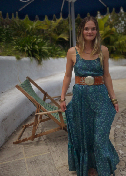 Eustoma Silk Crepe Swing Maxi Dress ~ Sapphire XS