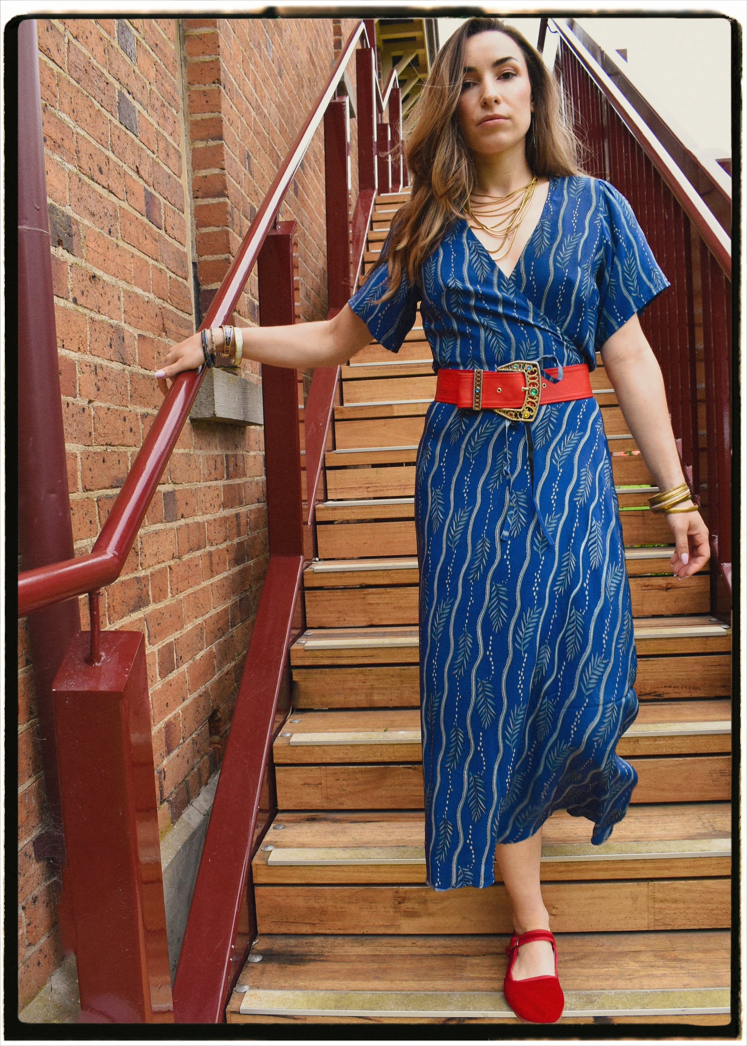 Liatris Silk Crepe Flutter Sleeve Wrap Dress ~ Saxony M