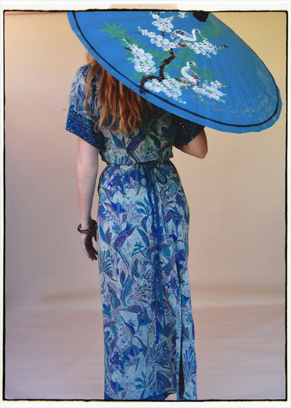 Liatris Silk Crepe Flutter Sleeve Wrap Dress ~ Skyride S