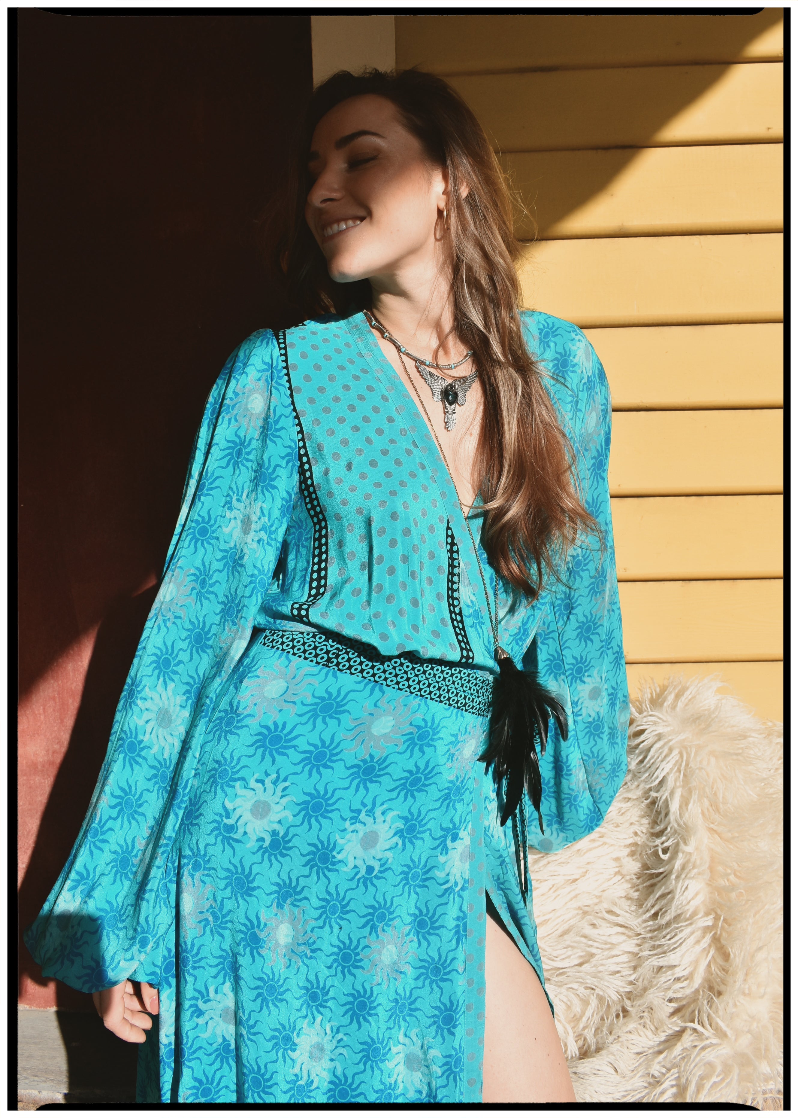 Caladium Silk Wrap Dress ~ Bluebell S