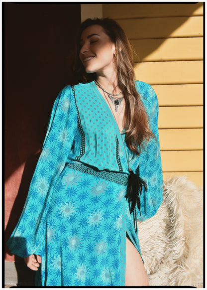 Caladium Silk Wrap Dress ~ Bluebell S