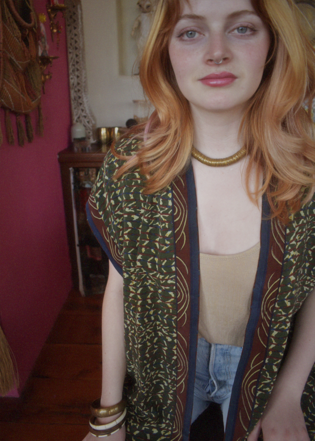 Pilea Silk Crepe Wrap Kimono Top ~ Cactus L/XL