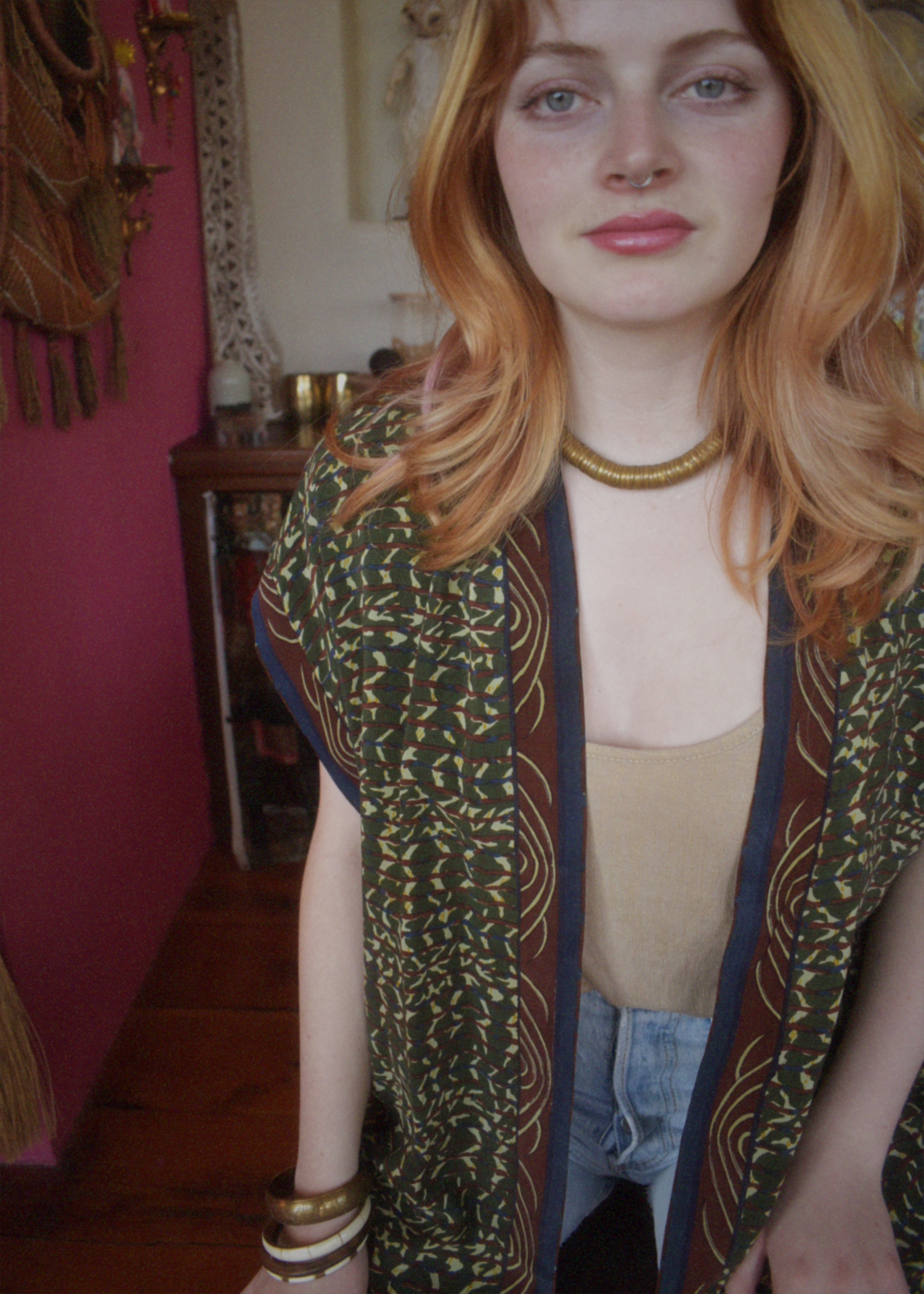 Pilea Silk Crepe Wrap Kimono Top ~ Cactus L/XL