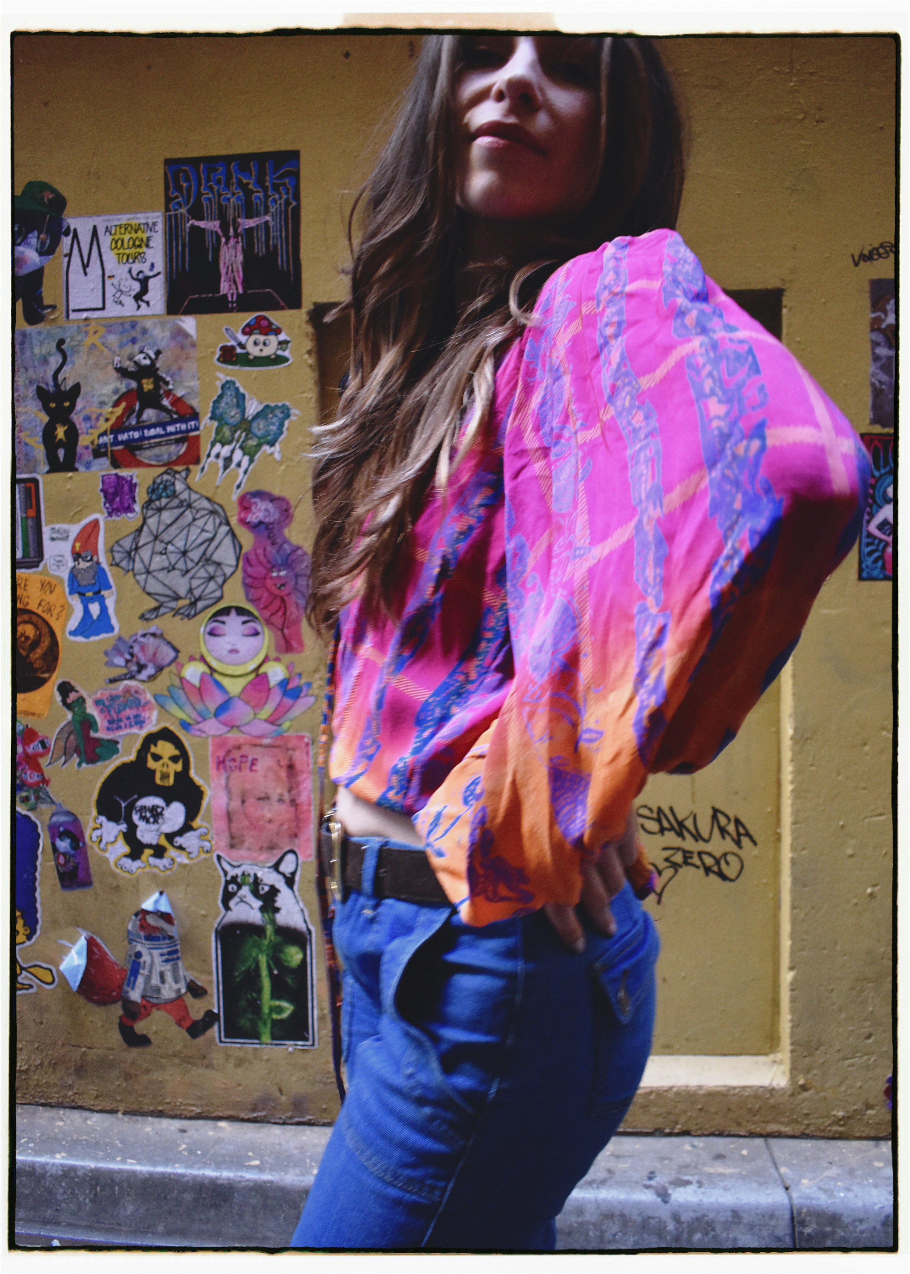 Hoya Silk Crepe Balloon Sleeve Wrap Top ~ Fuchsia S
