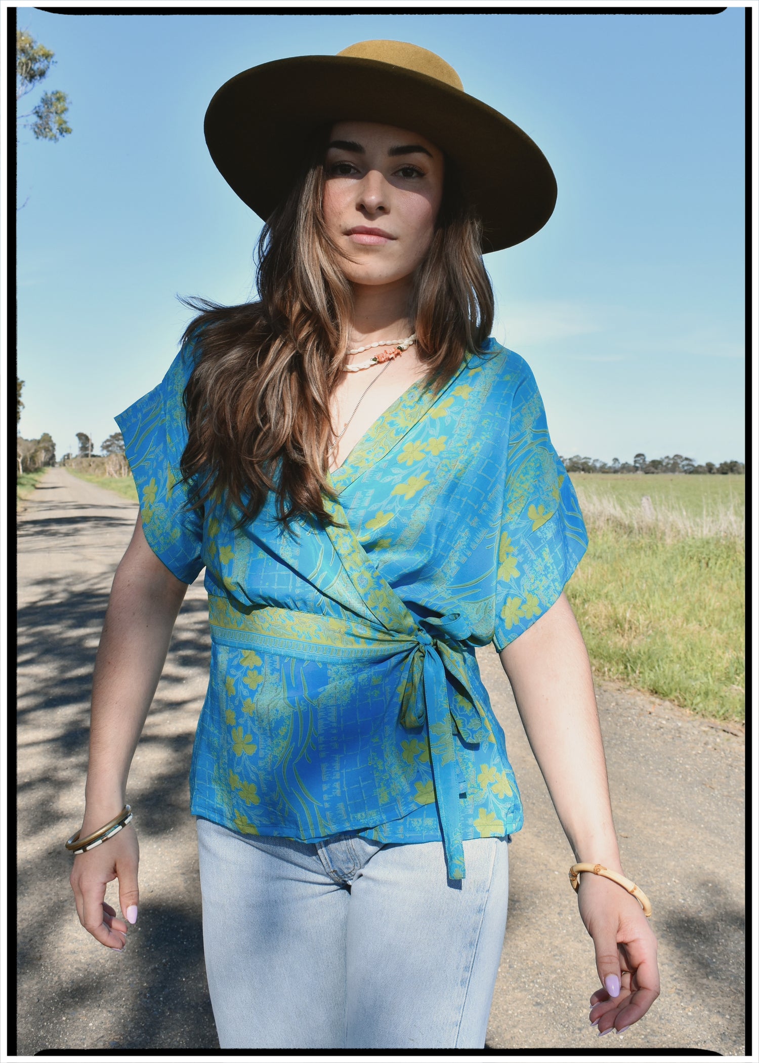 Bassia Silk Crepe Cross Tie Front Blouse ~ Breeze M