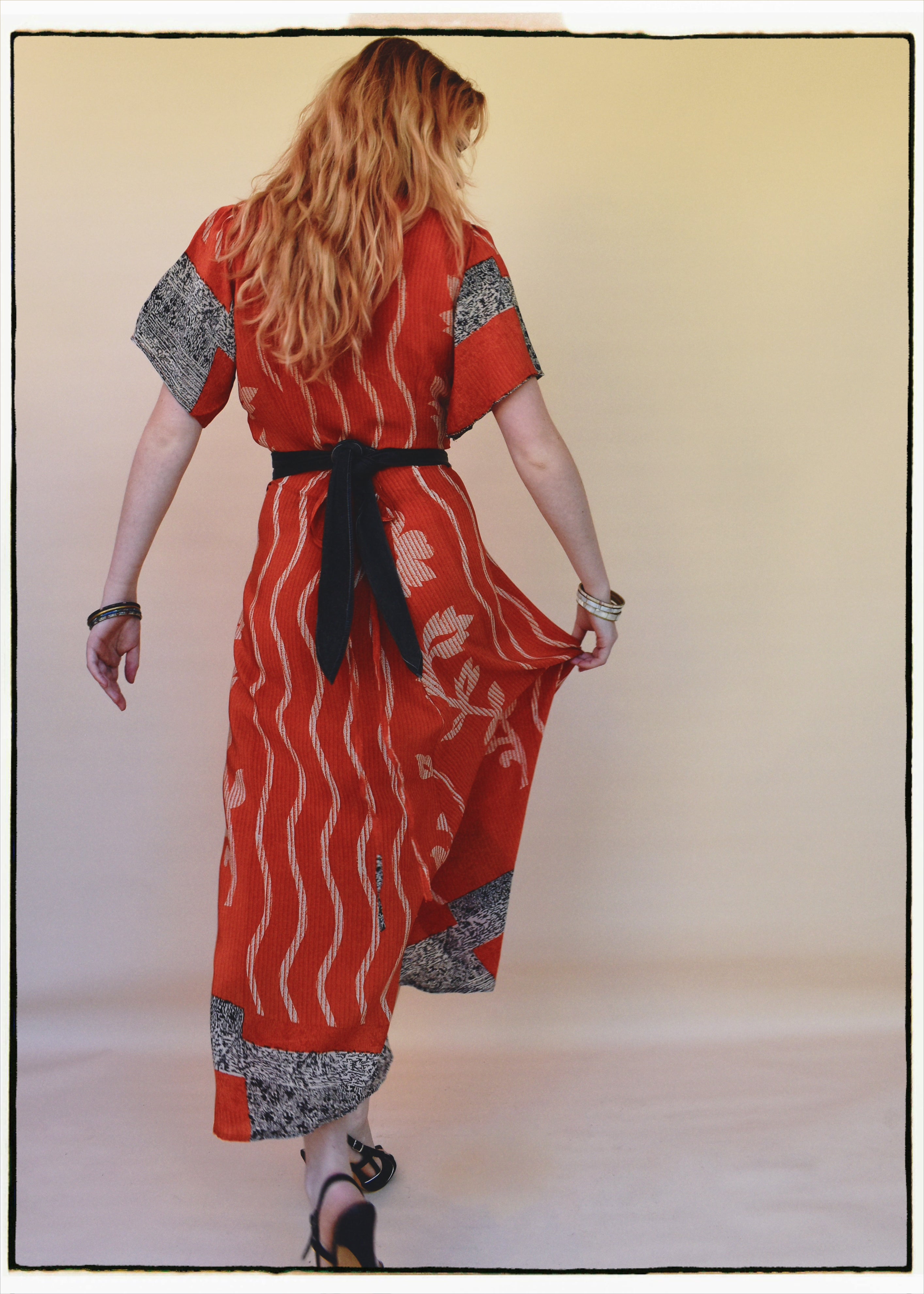 Liatris Silk Crepe Flutter Sleeve Wrap Dress ~ Tangerine S