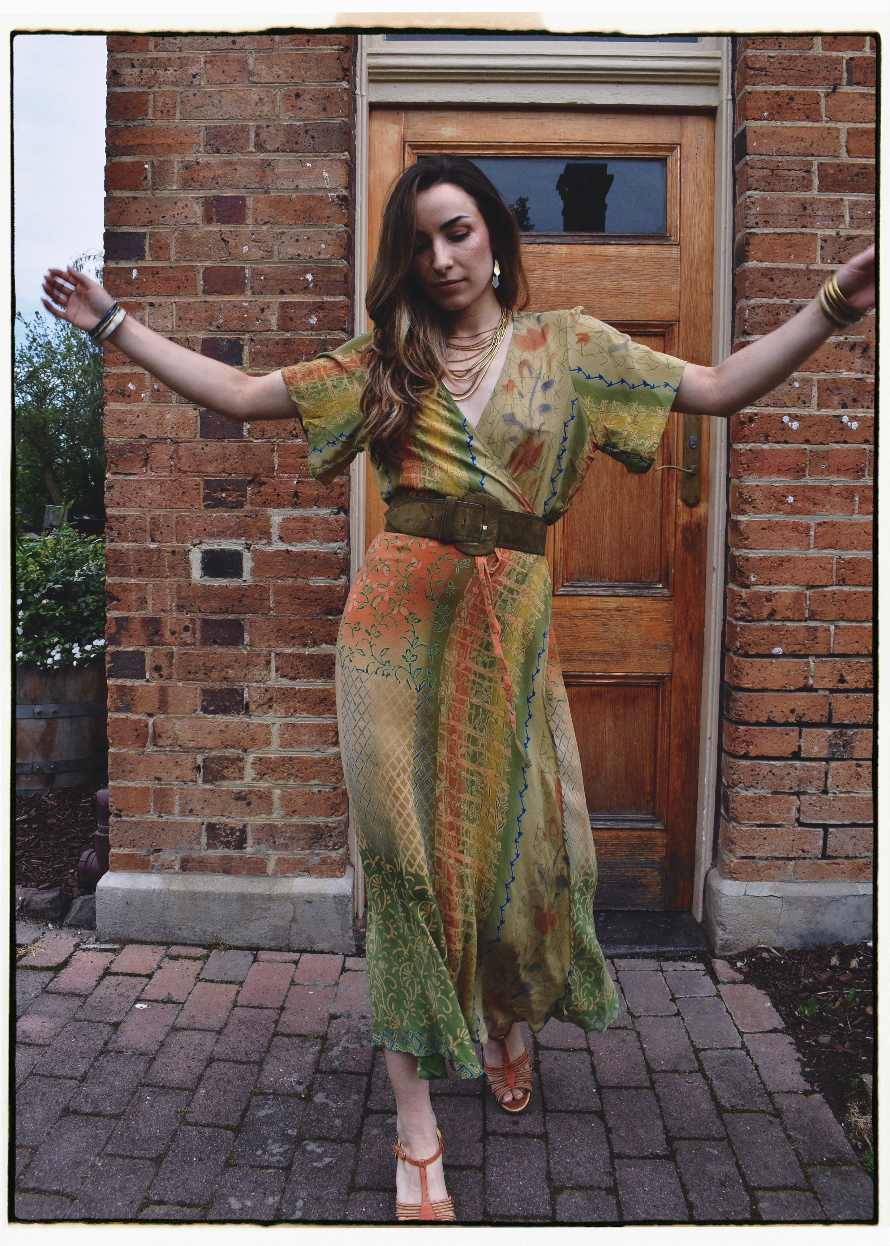 Liatris Silk Crepe Flutter Sleeve Wrap Dress ~ Mojave L