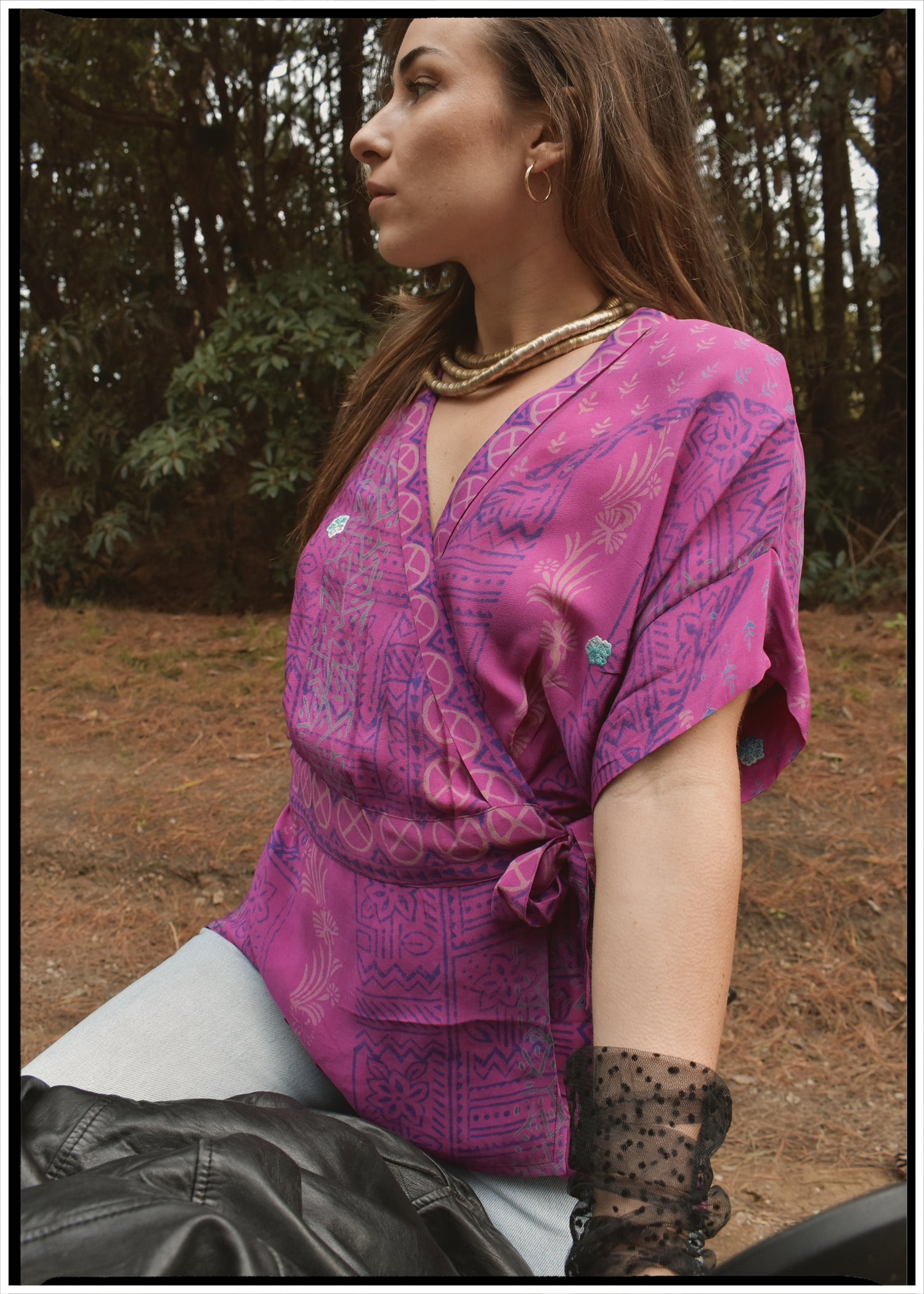 Bassia Silk Crepe Cross Tie Front Blouse ~  Granita XL