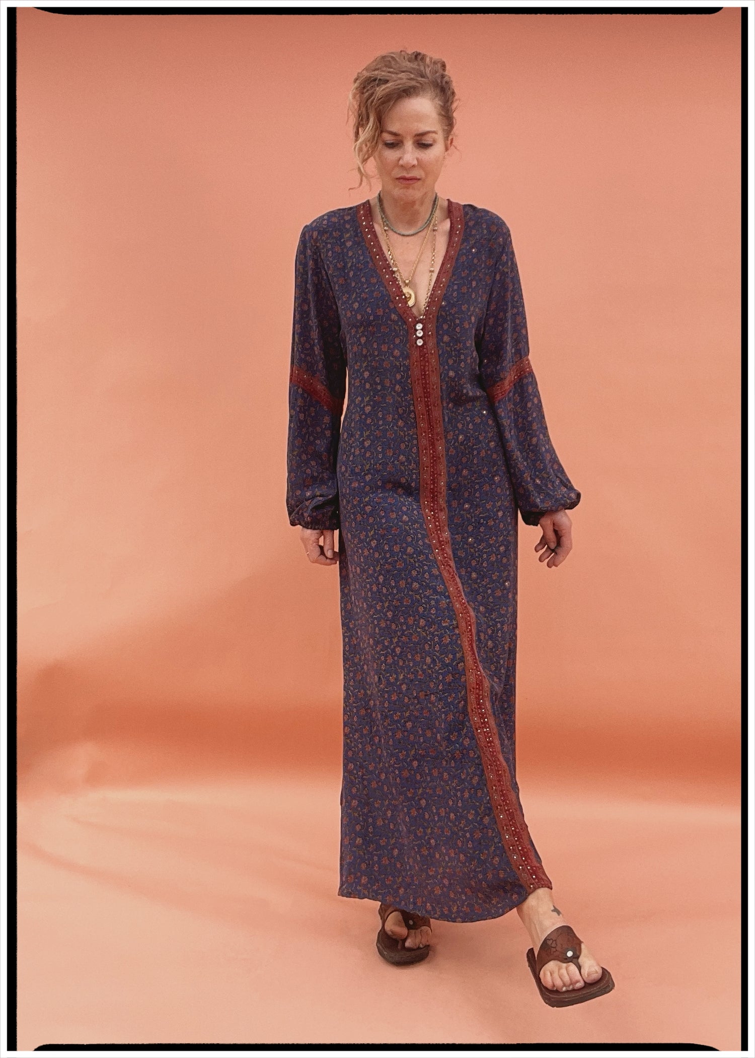 Zea Silk Crepe Kaftan Maxi Dress ~ Astral L