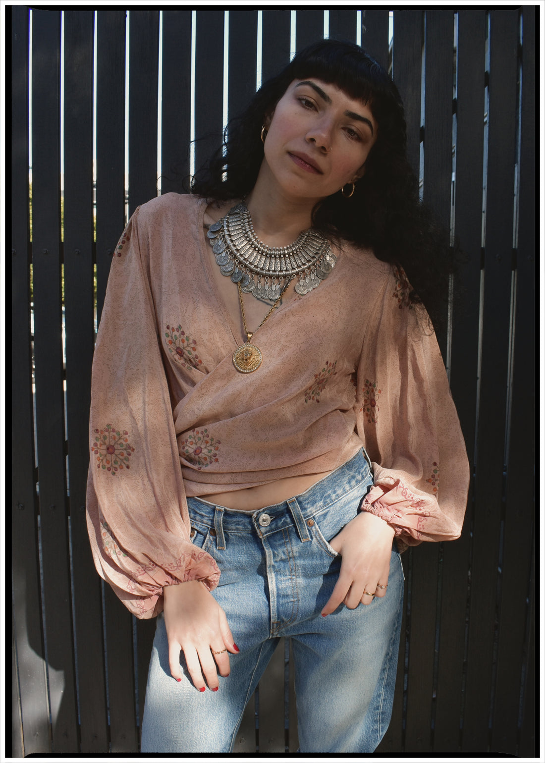 Hoya Silk Crepe Balloon Sleeve Wrap Top ~ Jewel XS
