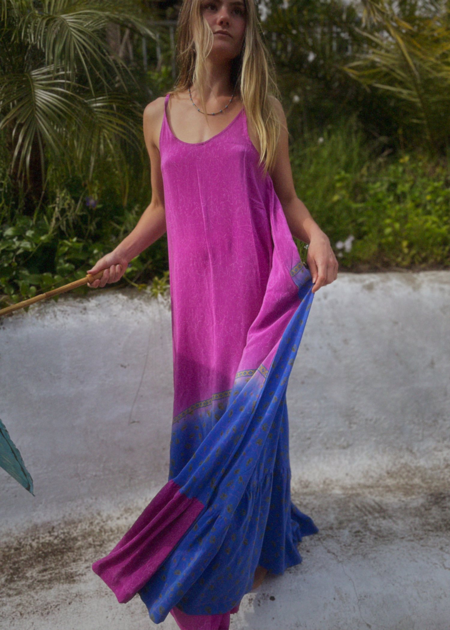 Eustoma Silk Crepe Swing Maxi Dress ~ Jewel M