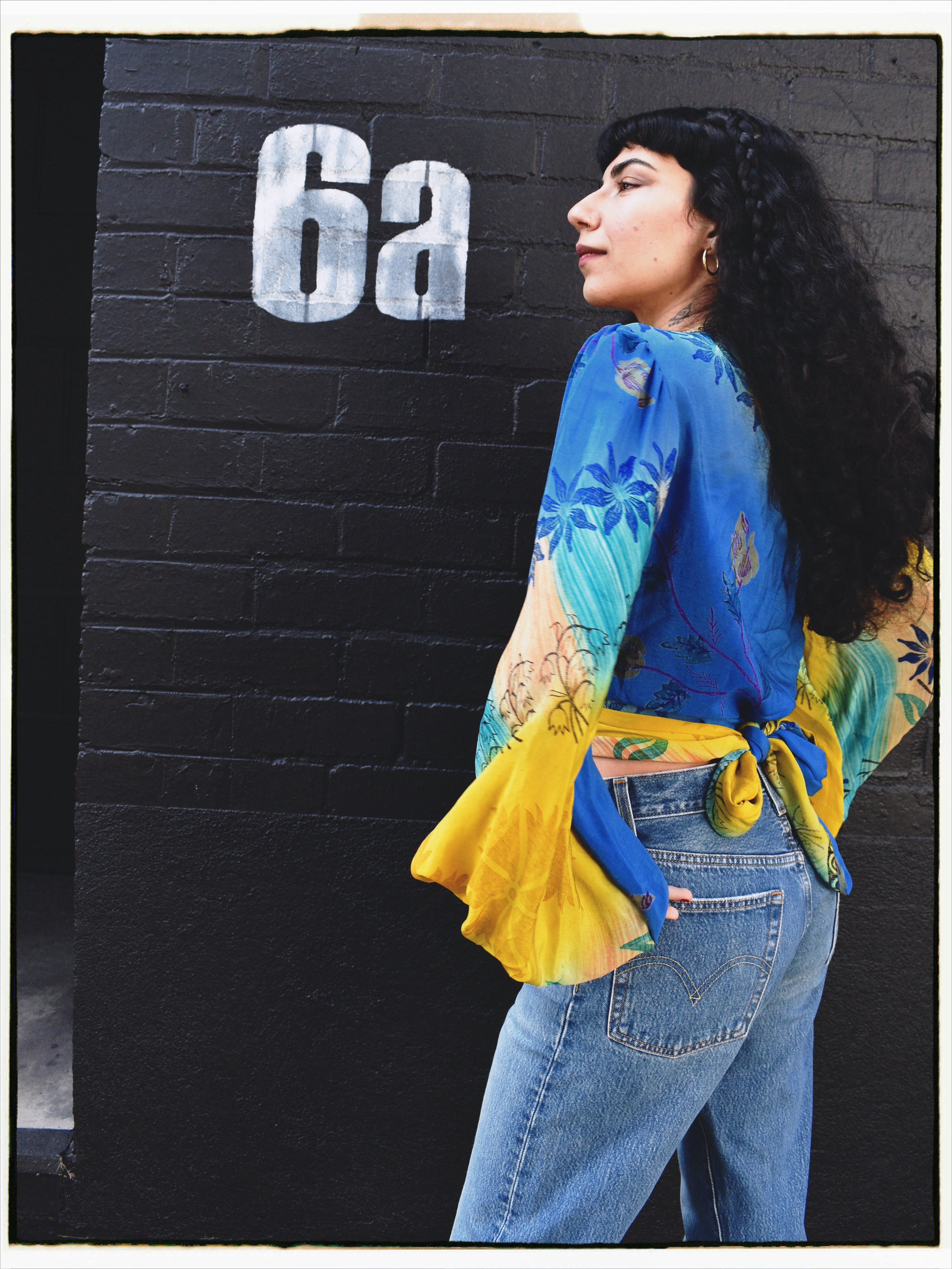 Hoya Silk Crepe Balloon Sleeve Wrap Top ~ Danube XS