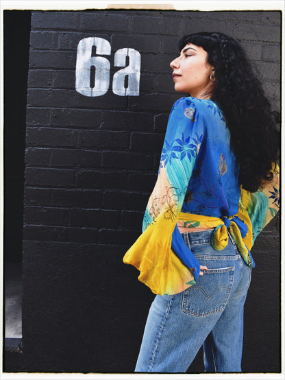 Hoya Silk Crepe Balloon Sleeve Wrap Top ~ Danube XS