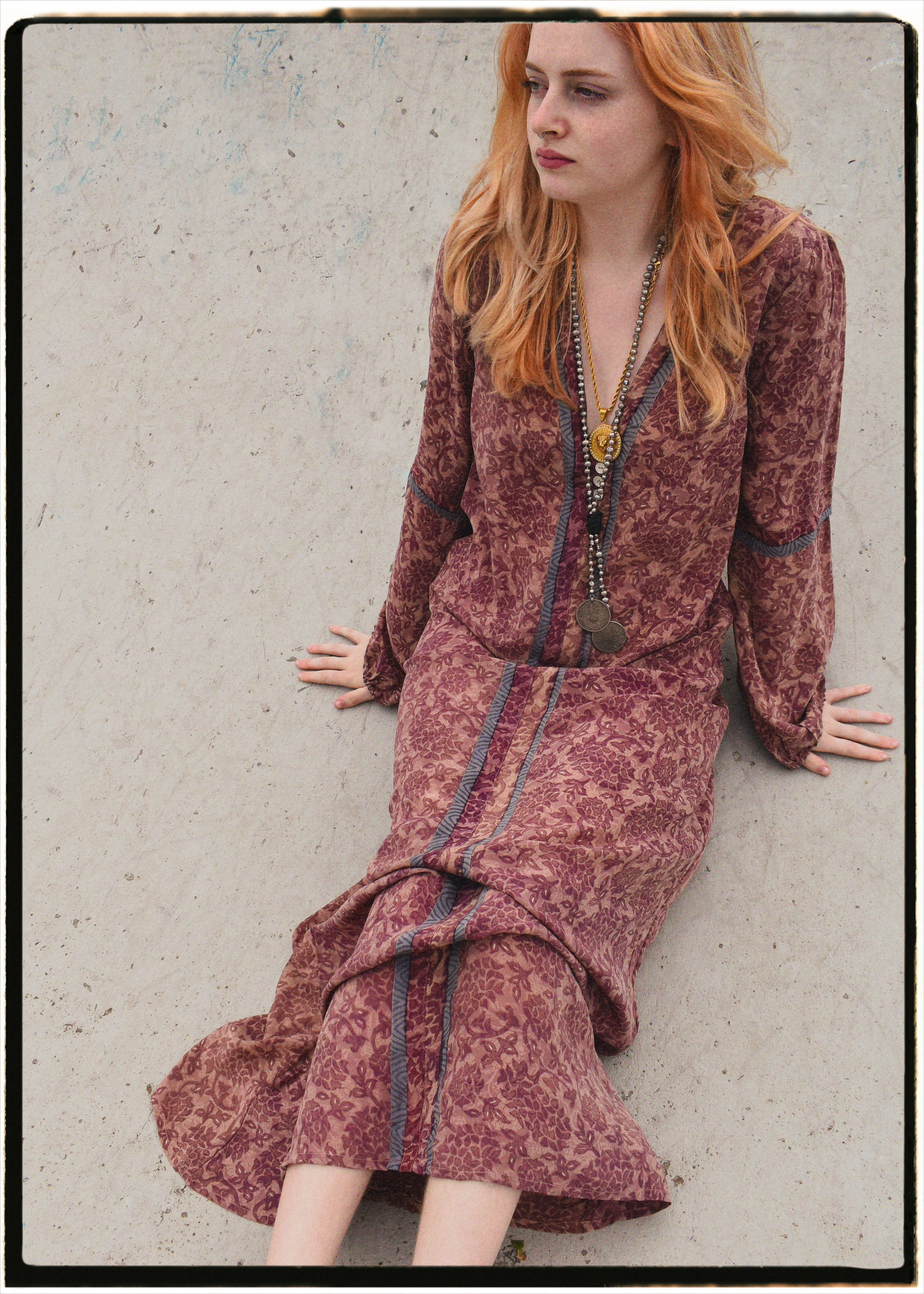 Zea Silk Crepe Kaftan Maxi Dress ~  Quartz XS