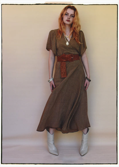 Liatris Silk Crepe Flutter Sleeve Wrap Dress ~ Macaroon L