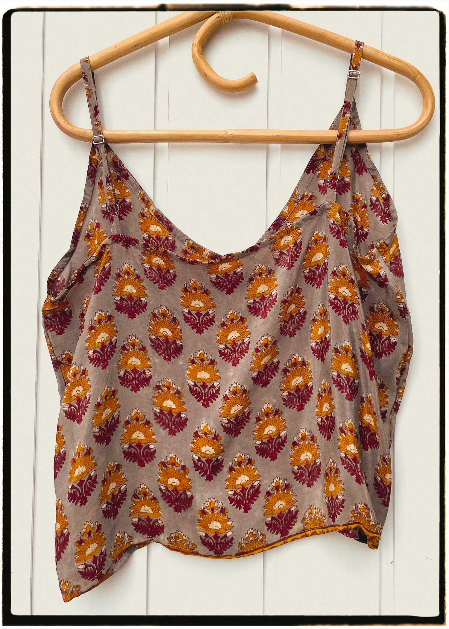 Reseda Silk Crepe Camisole Top ~ Quarry M